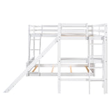 Twin over Full Bunk Bed with Twin Size Loft Bed with Desk and Slide,Full-Length Guardrail, White - Home Elegance USA