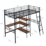 Twin Size Metal Loft Bed and Built-in Desk and Shelves,Black(OLD DKU:WF280270AAB) - Home Elegance USA