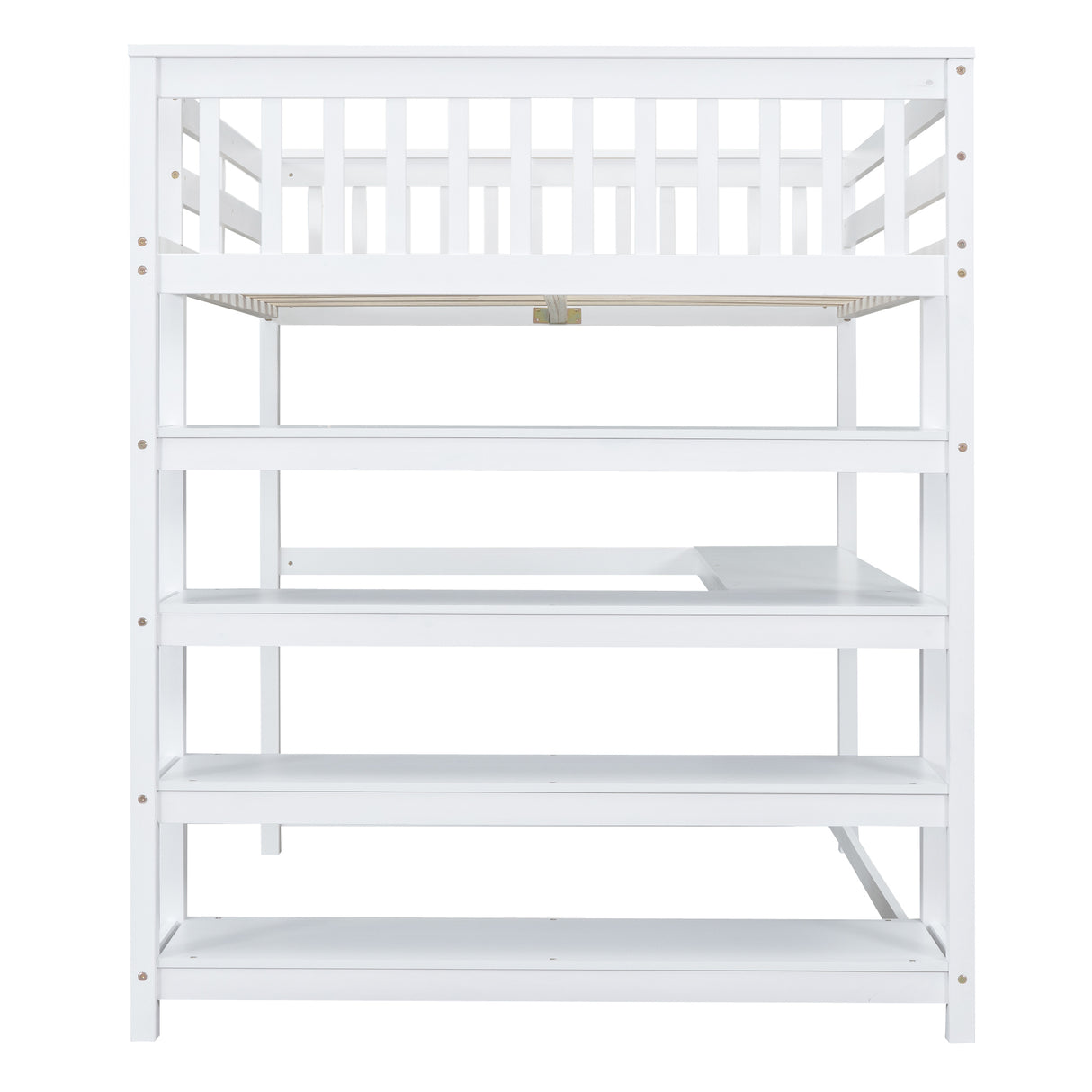 Full Size Loft Bed with Storage Shelves and Under-bed Desk, White - Home Elegance USA