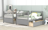 Twin over Twin Wood Bunk Bed with Two Drawers - Gray - Home Elegance USA