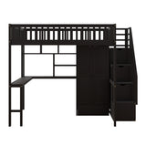 Full size Loft Bed with Bookshelf,Drawers,Desk,and Wardrobe-Espresso - Home Elegance USA