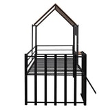 Metal Twin size Loft Bed with Roof, Window, Guardrail, Ladder Black