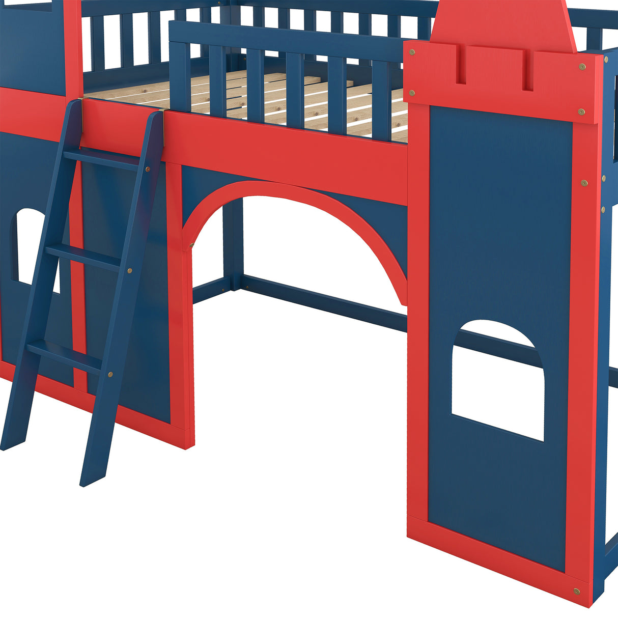 Twin Size Castle Shaped Loft Bed with Underbed Storage Space,Red - Home Elegance USA