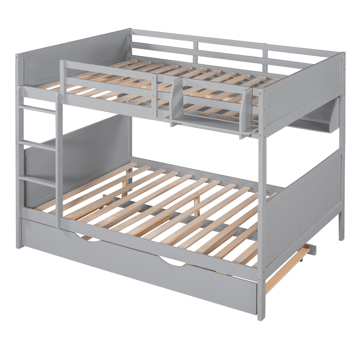 Full-Over-Full Bunk Bed with Twin size Trundle , Separable Bunk Bed with Bookshelf for Bedroom-Gray - Home Elegance USA