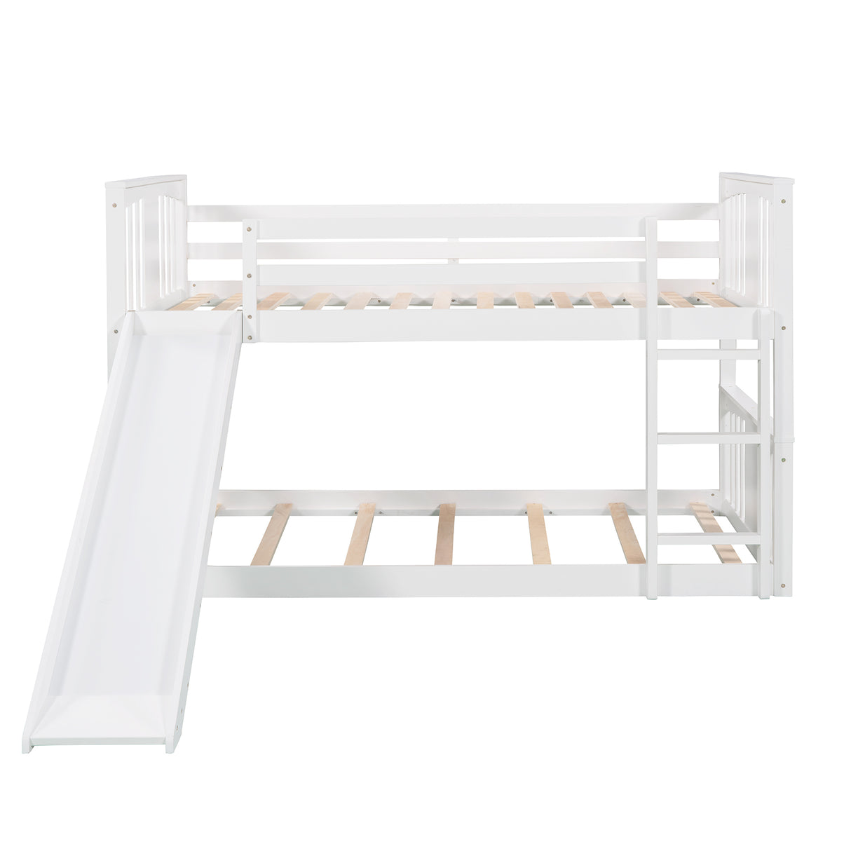 Twin Over Twin Bunk Bed with Slide and Ladder, White (Old SKU：LP000108AAK) - Home Elegance USA