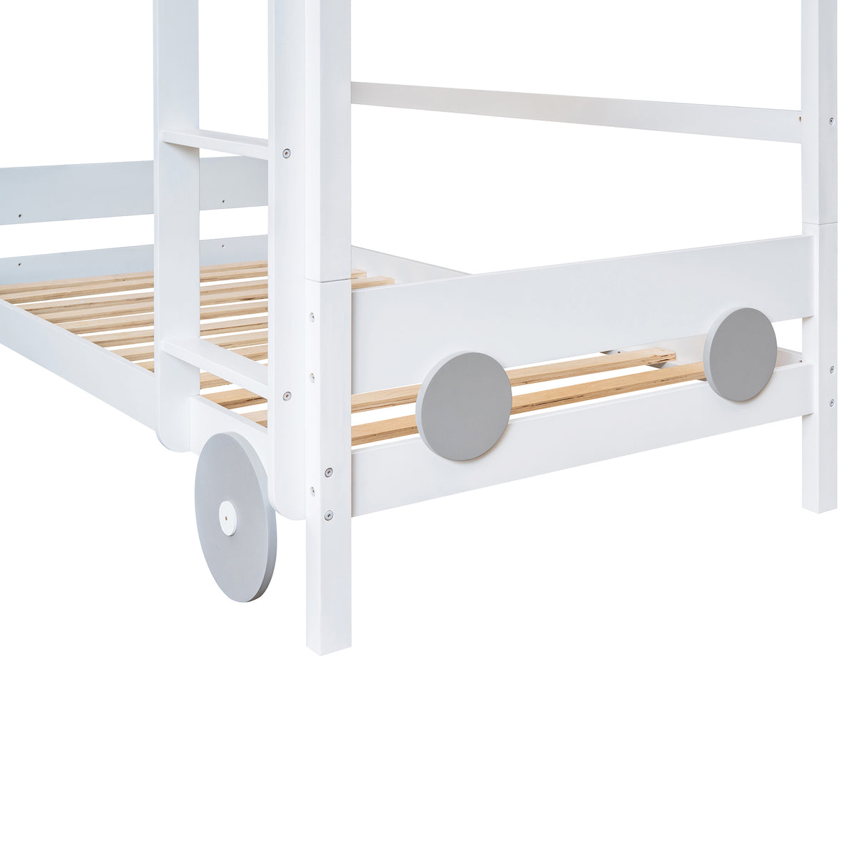 Twin Size Car-Shaped Convertible Bunk Bed, White - Home Elegance USA