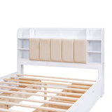 Wood Queen Size Platform Bed with Storage Headboard, Shelves and 4 Drawers, White