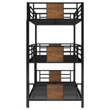 Twin Size Triple Metal Bunk Bed, with Wood Decoration Headboard and Footboard, Brown - Home Elegance USA