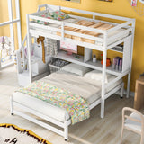 Twin over Full Bunk Bed with Storage Staircase, Desk, Shelves and Hanger for Clothes, White - Home Elegance USA