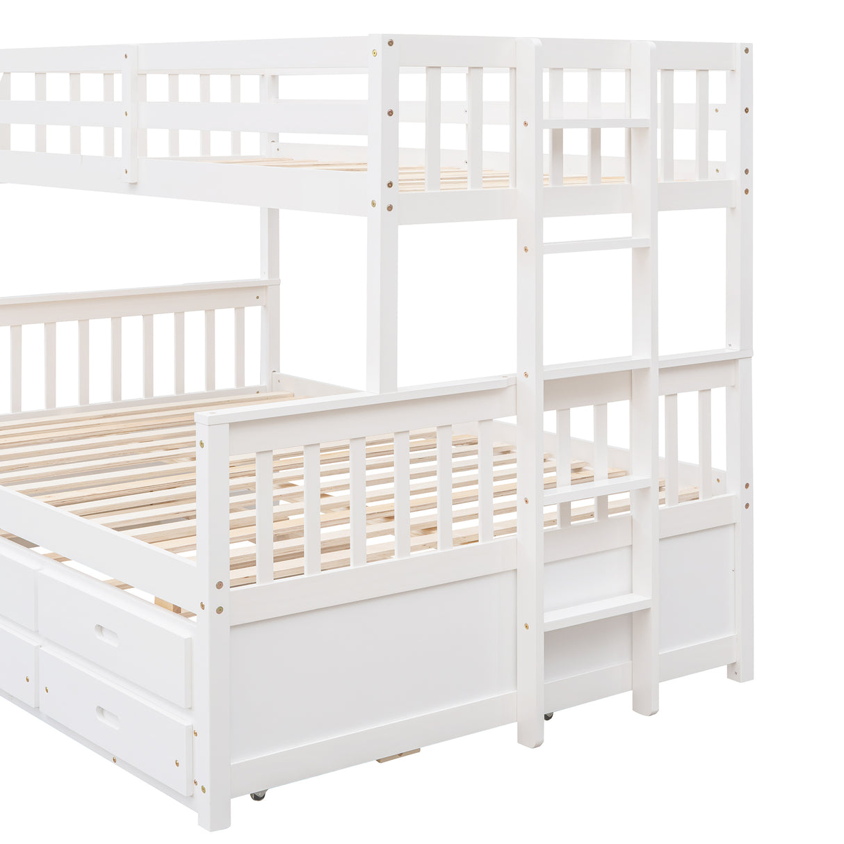 Twin-Over-Full Bunk Bed with Twin size Trundle , Separable Bunk Bed with Drawers for Bedroom - White - Home Elegance USA
