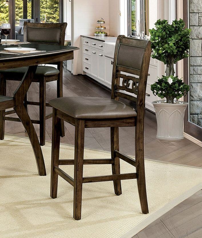 Beautiful Transitional Counter Height Dining Chairs Walnut, Warm Grey Solid wood Padded Leatherette Seat Set of 2 Chairs Dining Room Furniture - Home Elegance USA