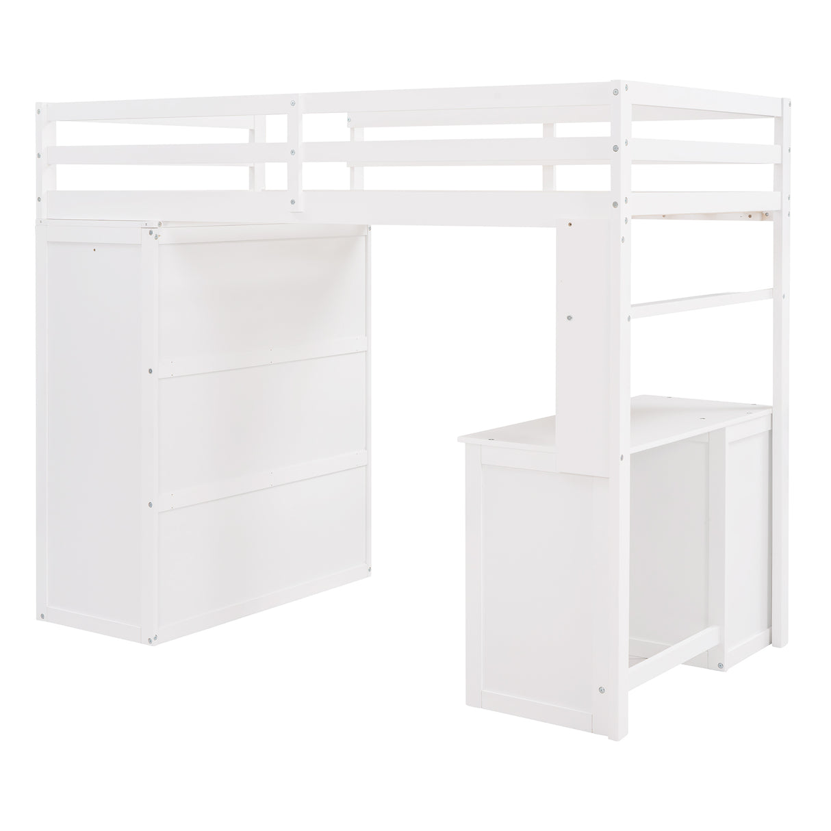 Twin size Loft Bed with Drawers,Desk,and Wardrobe-White - Home Elegance USA