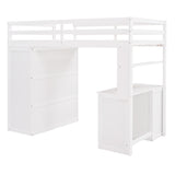 Twin size Loft Bed with Drawers,Desk,and Wardrobe-White - Home Elegance USA