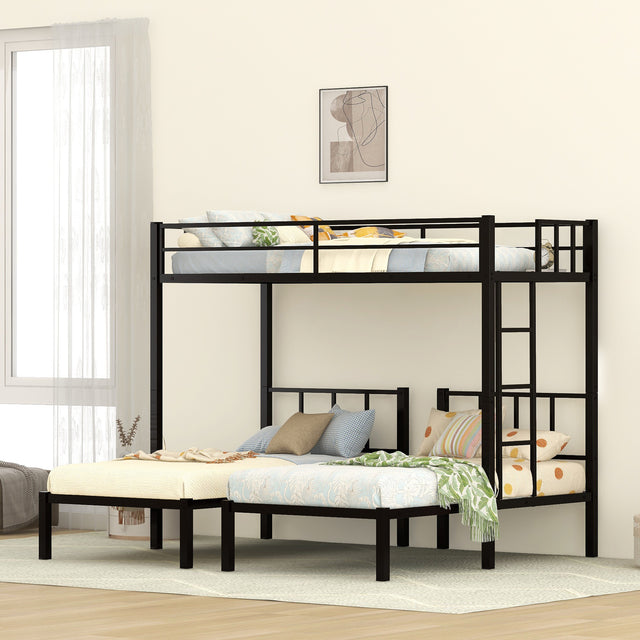 Twin over Twin & Twin Bunk Beds for 3, Twin XL over Twin & Twin Bunk Bed Metal Triple Bunk Bed, Black (Pre-sale date: June 10th) - Home Elegance USA