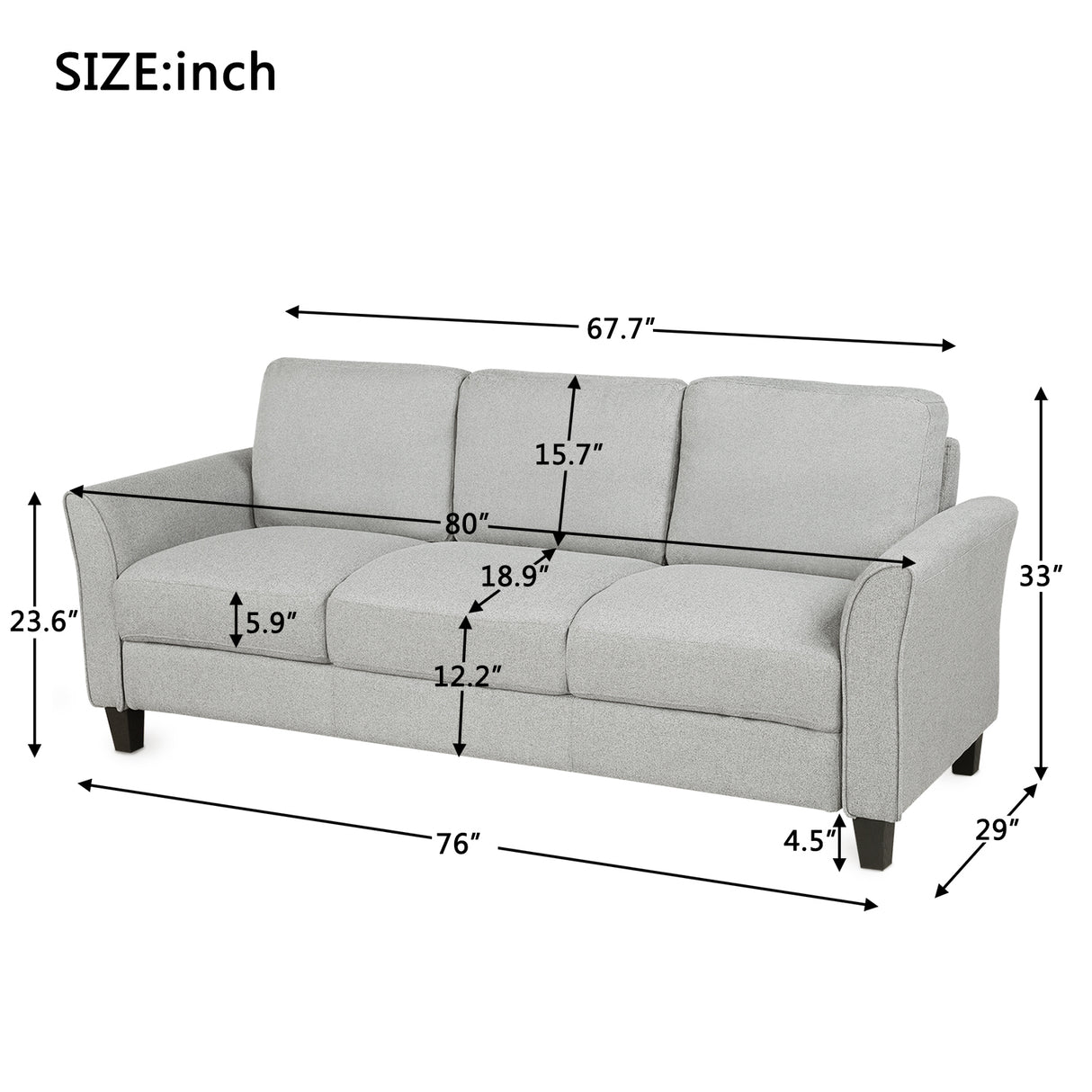 3 - Seat Sofa Living Room Linen Fabric Sofa (Light Gray) - WF191004AAN - image - 6