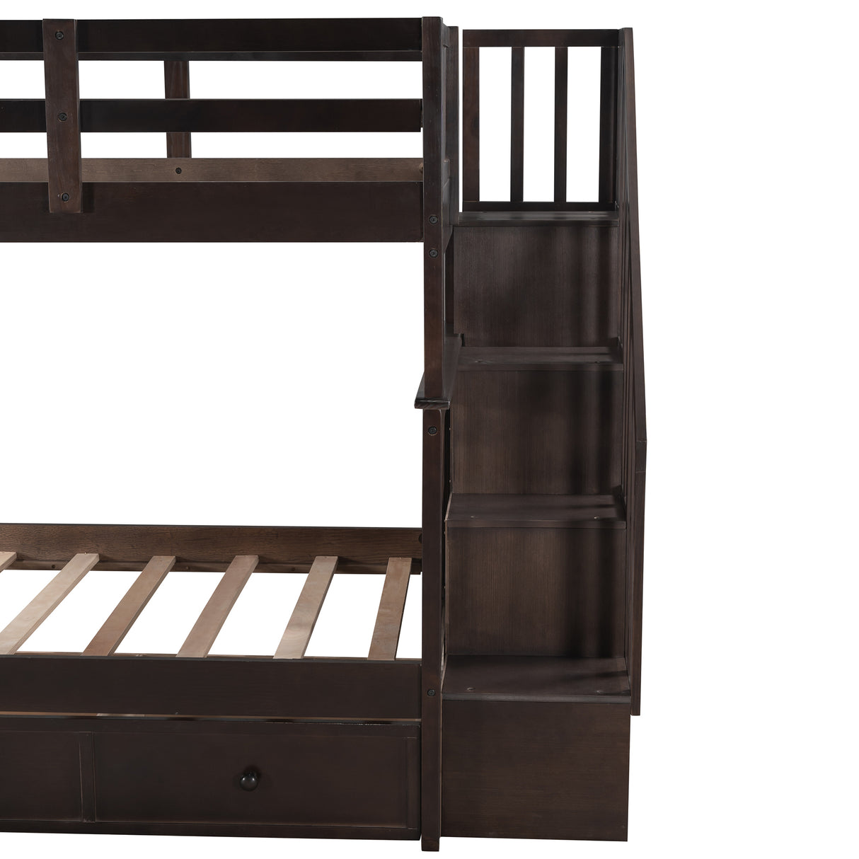 Stairway Twin-Over-Twin Bunk Bed with Three Drawers for Bedroom, Dorm - Espresso(Old sku: LP000309AAP) - Home Elegance USA