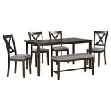 TREXM 6-Piece Kitchen Dining Table Set Wooden Rectangular Dining Table, 4 Fabric Chairs and Bench Family Furniture (Espresso) - Home Elegance USA