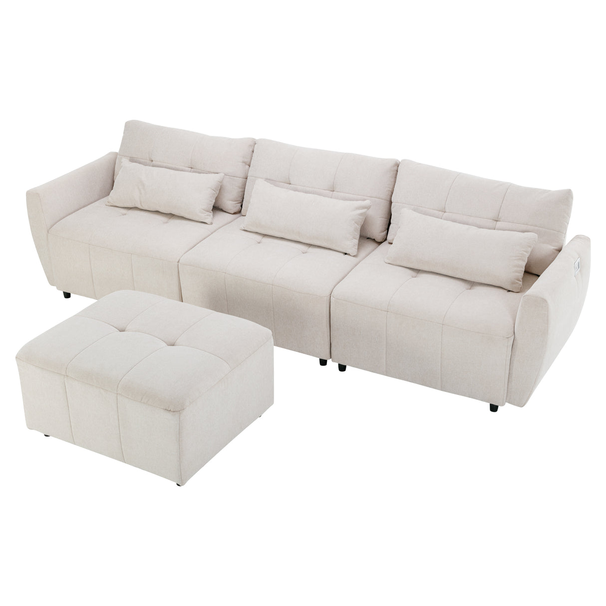 113.3" Convertible Sectional Sofa Couch 3 - Seat L - Shaped Sofa with Movable Ottoman and USB for Apartment, Living Room, Bedroom, Beige - SG000880AAA - image - 8