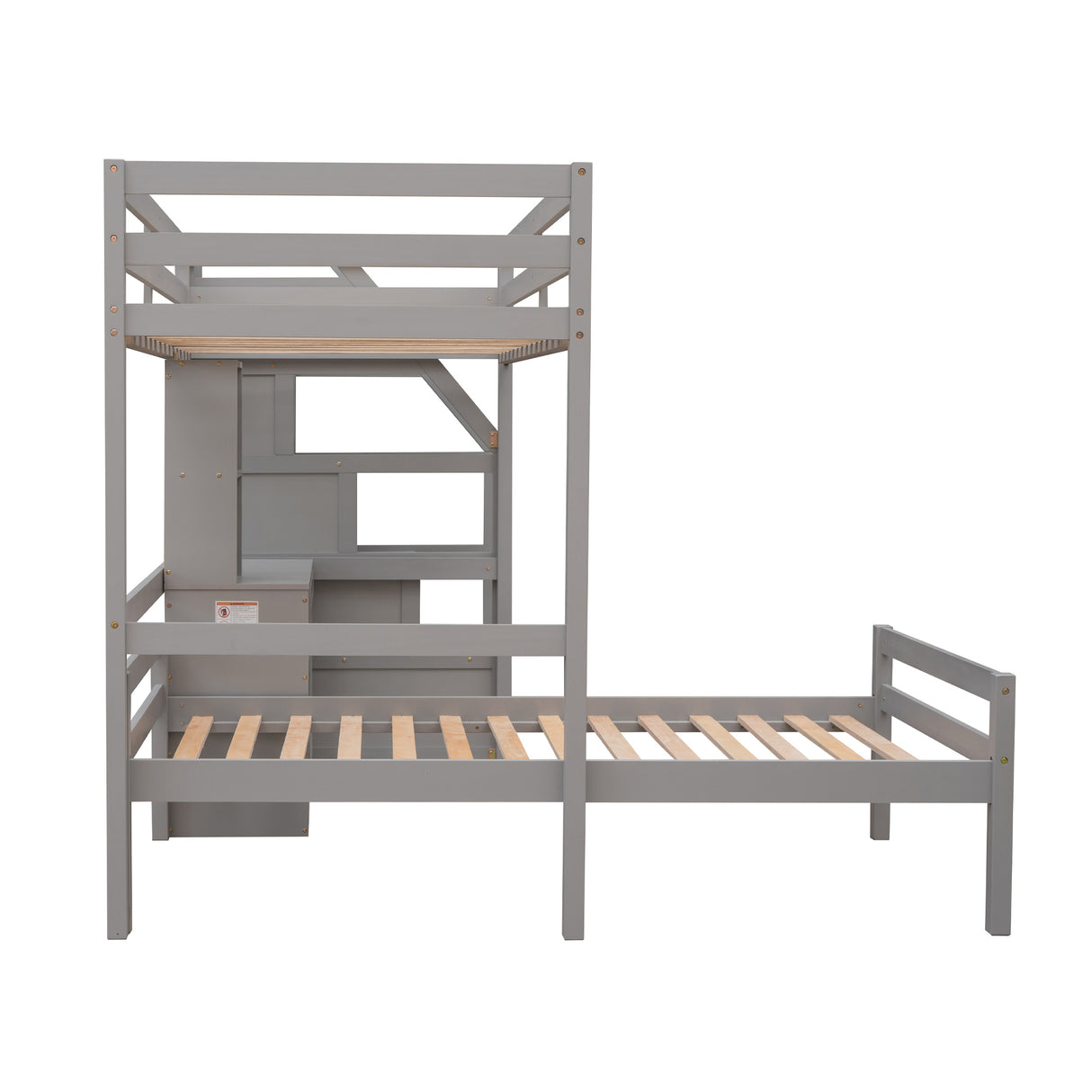 Twin Size Loft Bed with a Stand-alone Bed, Storage Staircase, Desk, Shelves and Drawers, Gray - Home Elegance USA