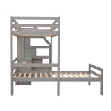 Twin Size Loft Bed with a Stand-alone Bed, Storage Staircase, Desk, Shelves and Drawers, Gray - Home Elegance USA