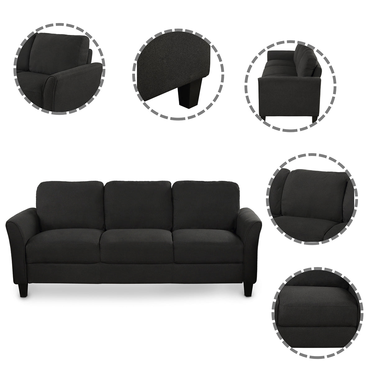 Living Room Furniture chair  and 3-seat Sofa (Black) Home Elegance USA