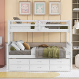 Twin-Over-Full Bunk Bed with Twin size Trundle , Separable Bunk Bed with Drawers for Bedroom - White - Home Elegance USA