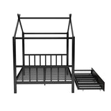 Full Size Metal House Platform Bed with Two Drawers,Headboard and Footboard,Roof Design,Black - Home Elegance USA