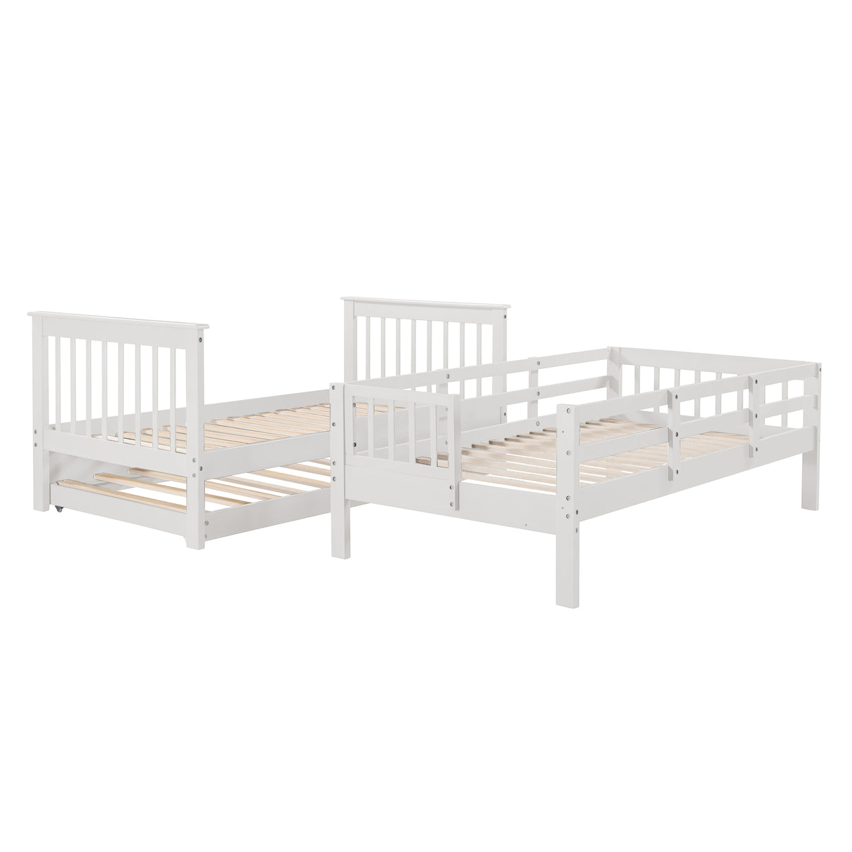 Stairway Twin-Over-Twin Bunk Bed with Twin size Trundle for Bedroom, Dorm, Adults, White( old sku: LP000209AAK ) - Home Elegance USA