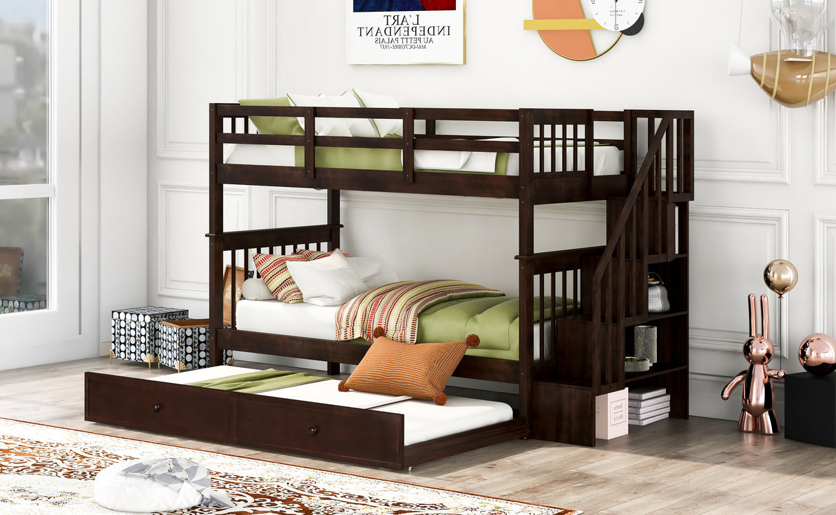 Stairway Twin-Over-Twin Bunk Bed with Twin size Trundle for Bedroom, Dorm, Adults, Espresso( old sku: LP000209AAP ) - Home Elegance USA