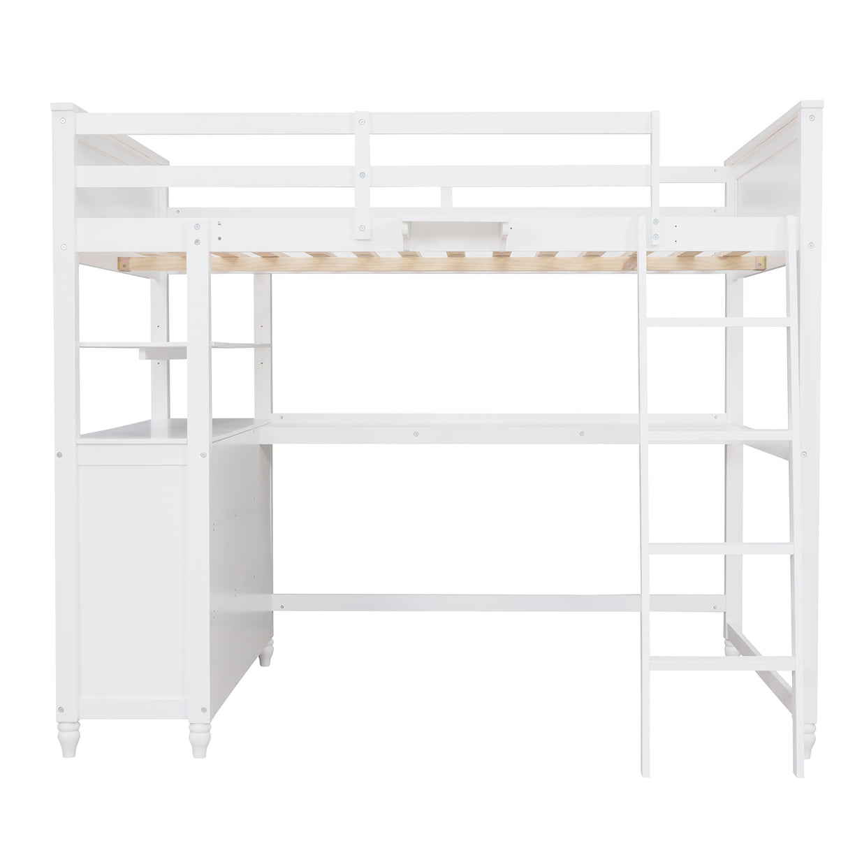 Full size Loft Bed with Drawers and Desk, Wooden Loft Bed with Shelves - White(OLD SKU:LT000529AAK) Home Elegance USA