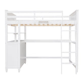 Full size Loft Bed with Drawers and Desk, Wooden Loft Bed with Shelves - White(OLD SKU:LT000529AAK) Home Elegance USA