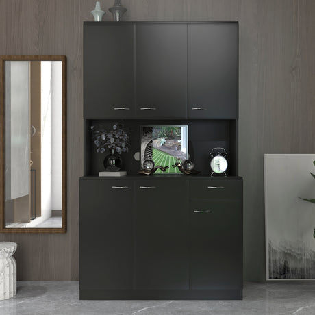 70.87" Tall Wardrobe& Kitchen Cabinet, with 6-Doors, 1-Open Shelves and 1-Drawer for bedroom,Black Home Elegance USA