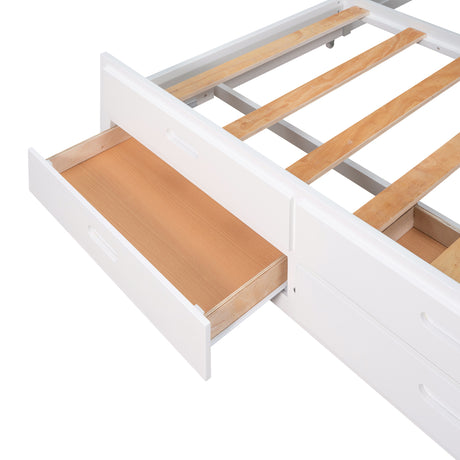 Queen Size Canopy Platform Bed with Twin Size Trundle and Three Storage Drawers,White - Home Elegance USA