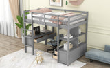 Twin  Size Loft Bed with Built-in Desk with Two Drawers, and Storage Shelves and Drawers,Gray - Home Elegance USA