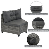 GO 8-pieces Outdoor Wicker Round Sofa Set, Half-Moon Sectional Sets All Weather, Curved Sofa Set With Rectangular Coffee Table, PE Rattan Water-resistant and UV Protected, Movable Cushion, Gray