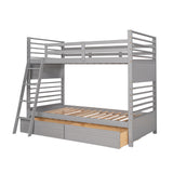 Twin over Twin Wood Bunk Bed with Two Drawers - Gray - Home Elegance USA