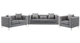 Lorreto Gray Velvet Fabric Sofa Loveseat Chair Living Room Set Home Elegance USA