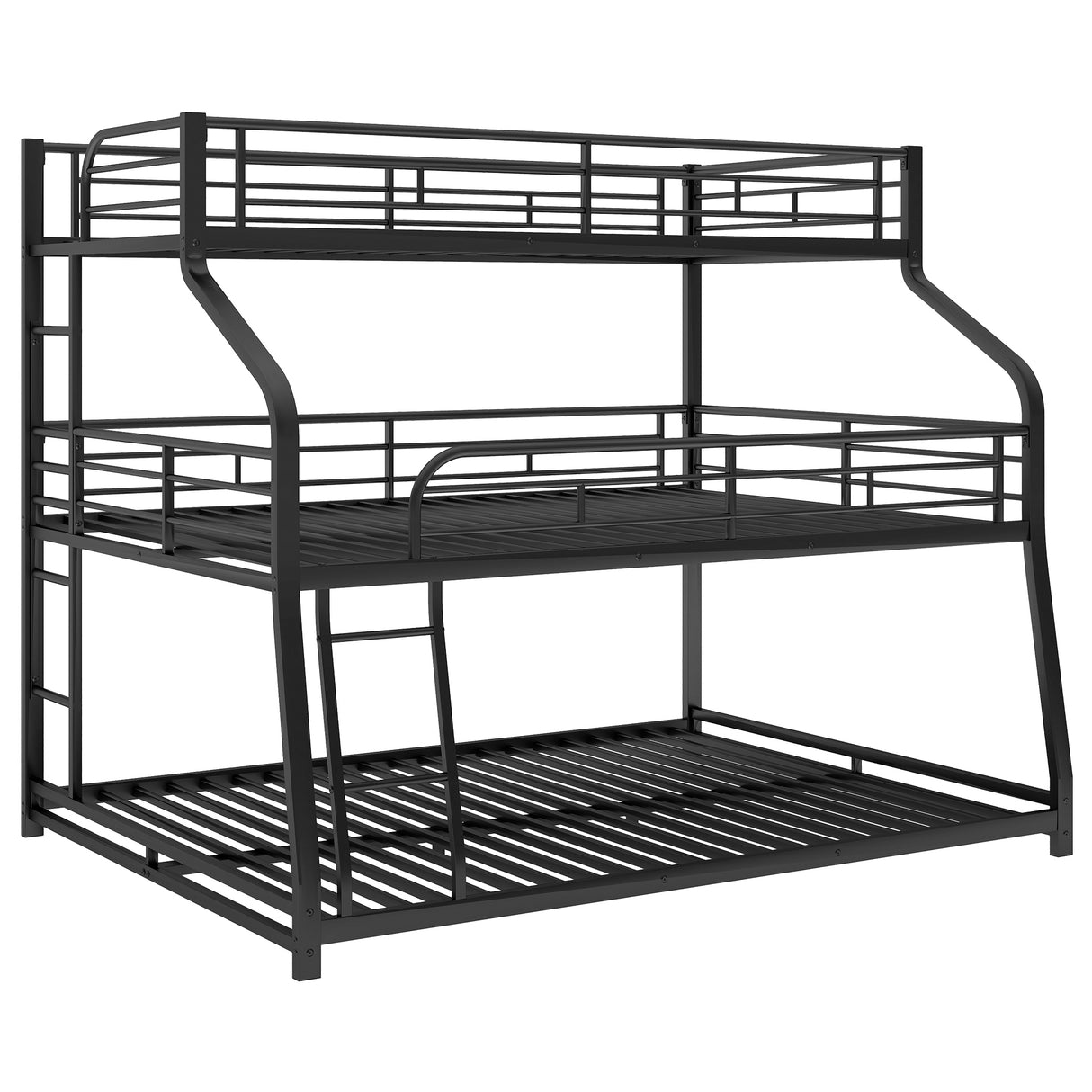 Twin XL/Full XL/Queen Triple Bunk Bed with Long and Short Ladder and Full-Length Guardrails,Black - Home Elegance USA