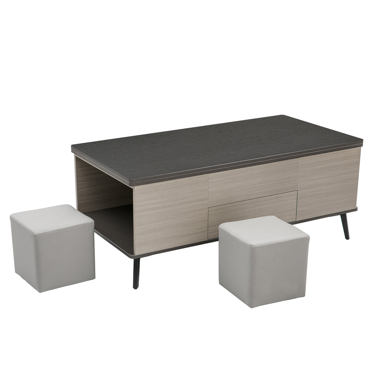 5 Pieces Lift Top Coffee Table Set with Storage Convertible Dining Table with Ottomans - CH307469AAG - image - 21