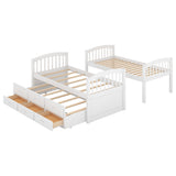 Twin over Twin Wood Bunk Bed with Trundle and Drawers,White - Home Elegance USA