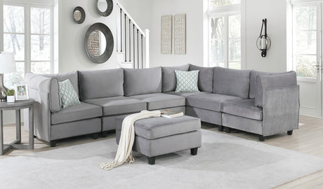 Simona Gray Velvet 7Pc Modular Sectional Sofa - Home Elegance USA