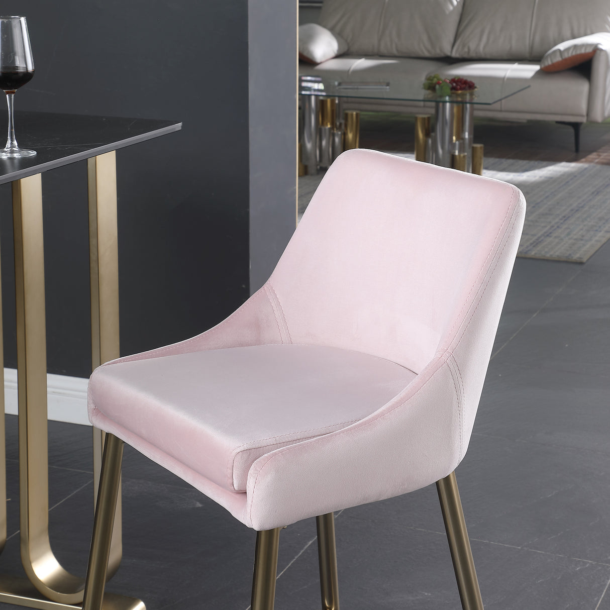 Woker Furniture Contemporary Velvet Upholstered Counter Stool with Brushed Gold Metal Legs and Foot Rest, Set of 2, Light Pink - Home Elegance USA