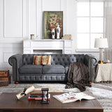 Classic Chesterfield Sofa Dark Grey Faux Leather - Home Elegance USA