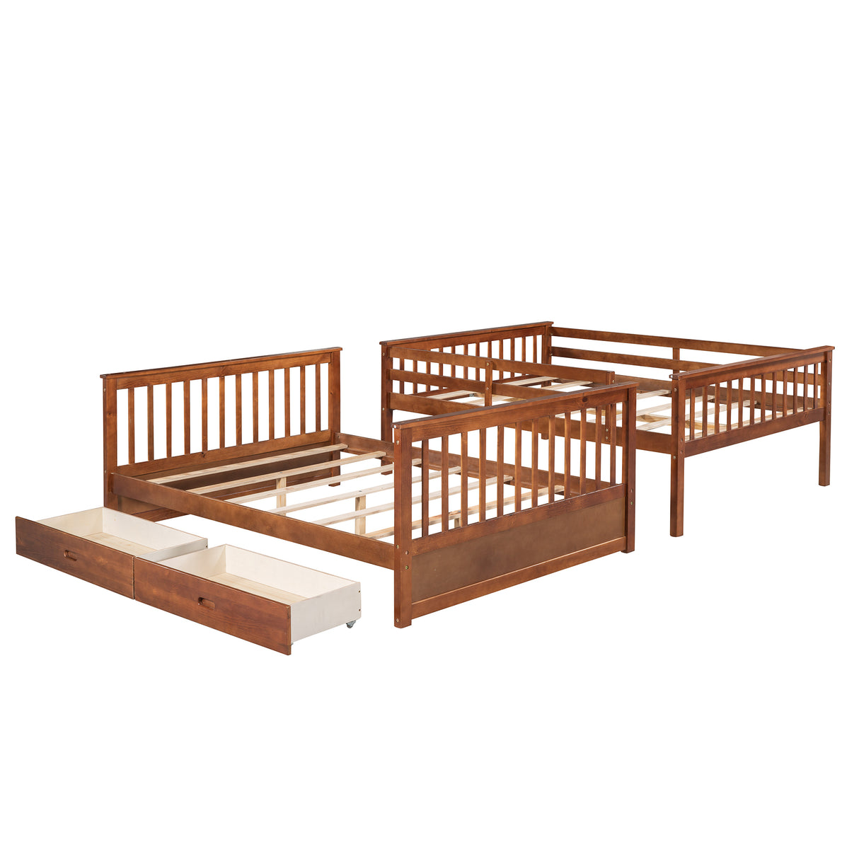 Full-Over-Full Bunk Bed with Ladders and Two Storage Drawers (Walnut) - Home Elegance USA