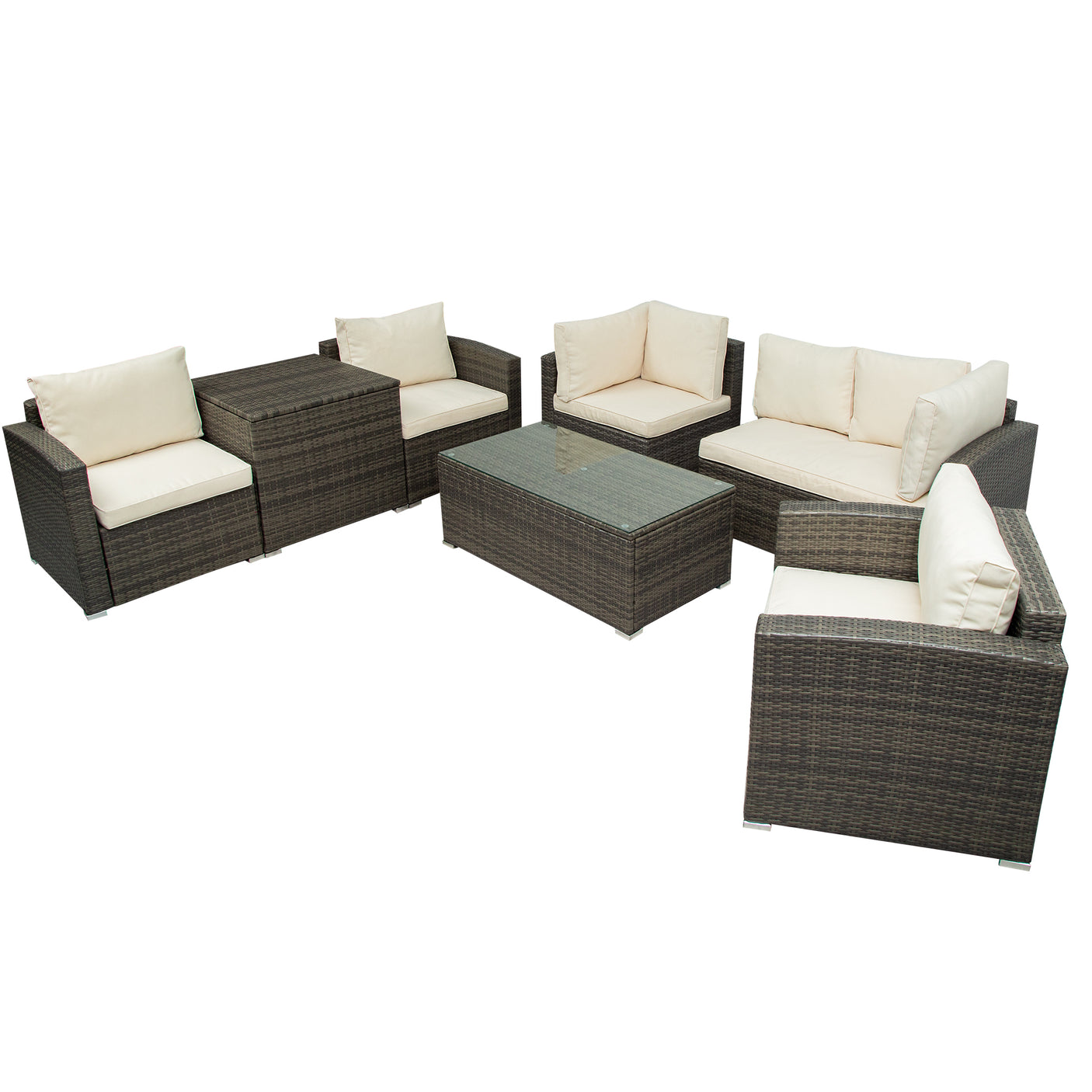 U_STYLE Patio Furniture Sets, 7-Piece Patio Wicker Sofa , Cushions, Chairs , a Loveseat , a Table and a Storage Box
