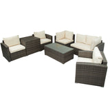 U_STYLE Patio Furniture Sets, 7-Piece Patio Wicker Sofa , Cushions, Chairs , a Loveseat , a Table and a Storage Box