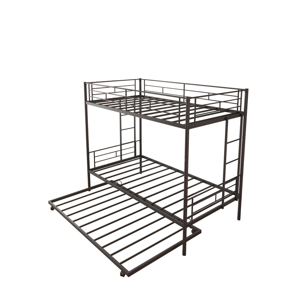 Twin Over Twin Metal Bunk Bed with Trundle Heavy Duty Twin Size Metal Bunk Beds Frame with 2 Side Ladders Convertible Bunkbed with Safety Guard Rails,No Box Spring Needed (Black/Silver) - Home Elegance USA
