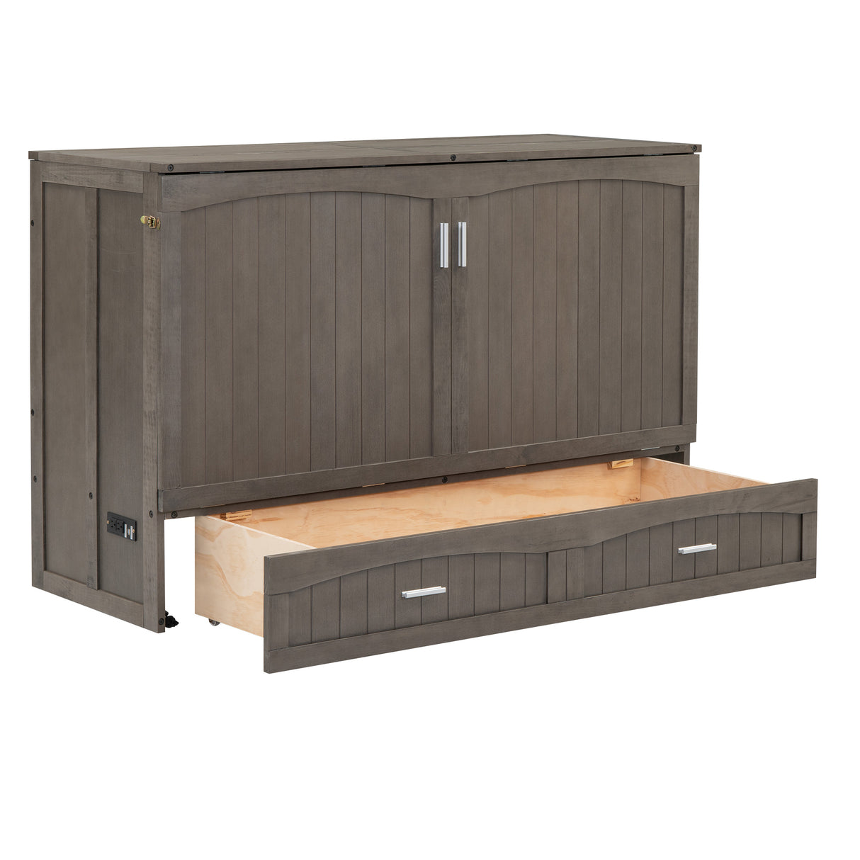 Queen Size Murphy Bed with Built-In Charging Station, Antique Grey(Expected Arrival Time: 8.9) - Home Elegance USA