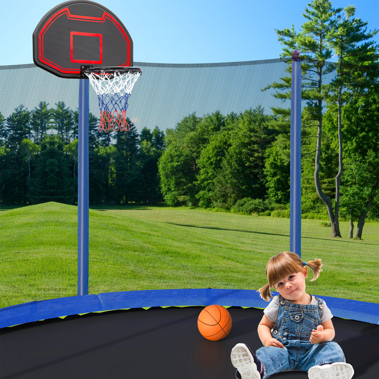 15FT Trampoline with Basketball Hoop Inflator and Ladder(Inner Safety Enclosure) Blue - W550S00009 - image - 21