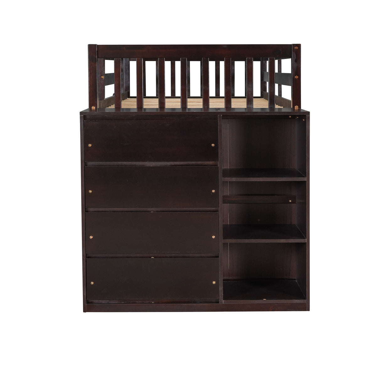 Twin over Twin Bunk Bed with 4 Drawers and 3 Shelves-Espresso（OLD SKU: LP000067AAP） - Home Elegance USA